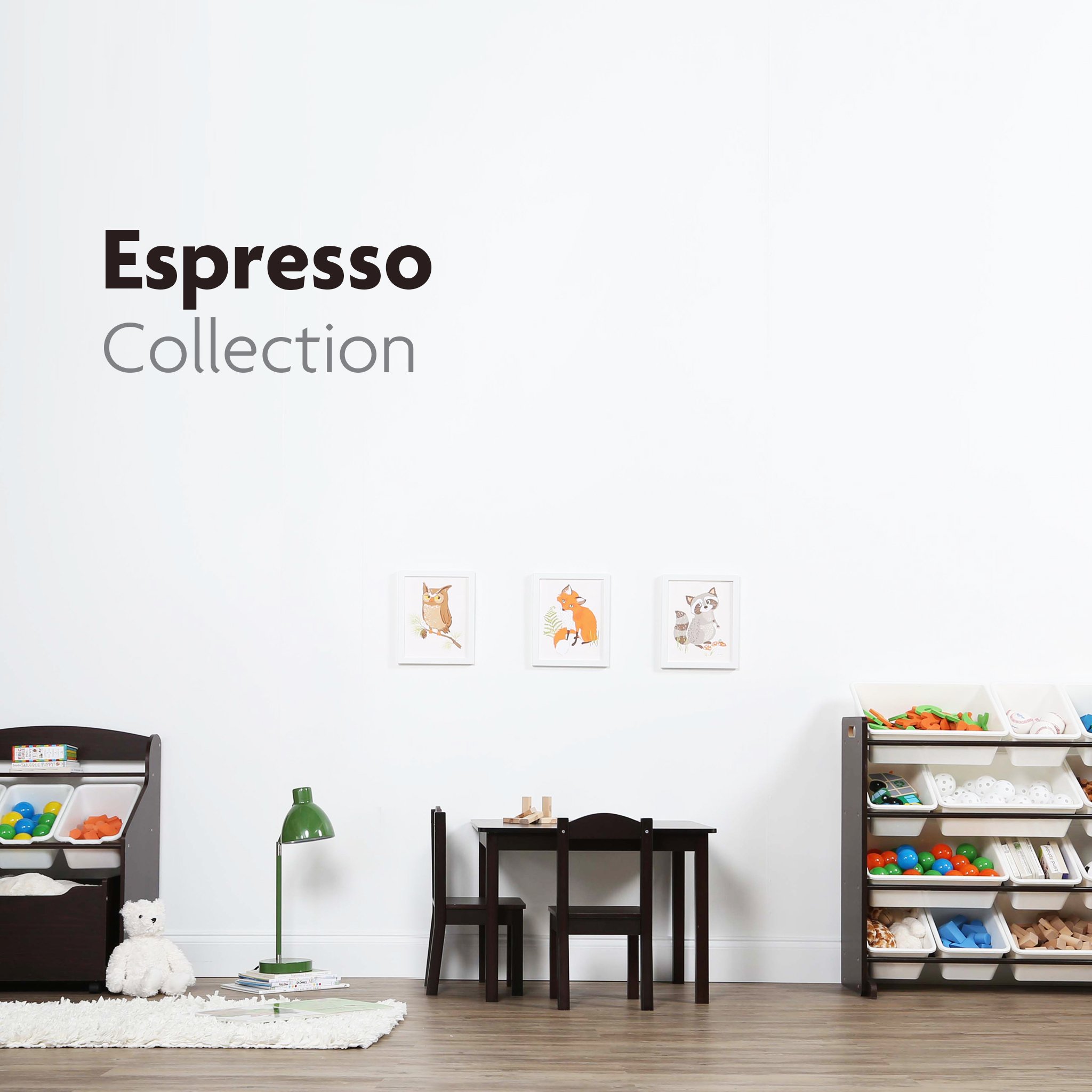 Humble Crew 16-Bin Toy Storage Organizer with White & Espresso Bins - Kids Room Organization Solution for Toys, Books & Crafts