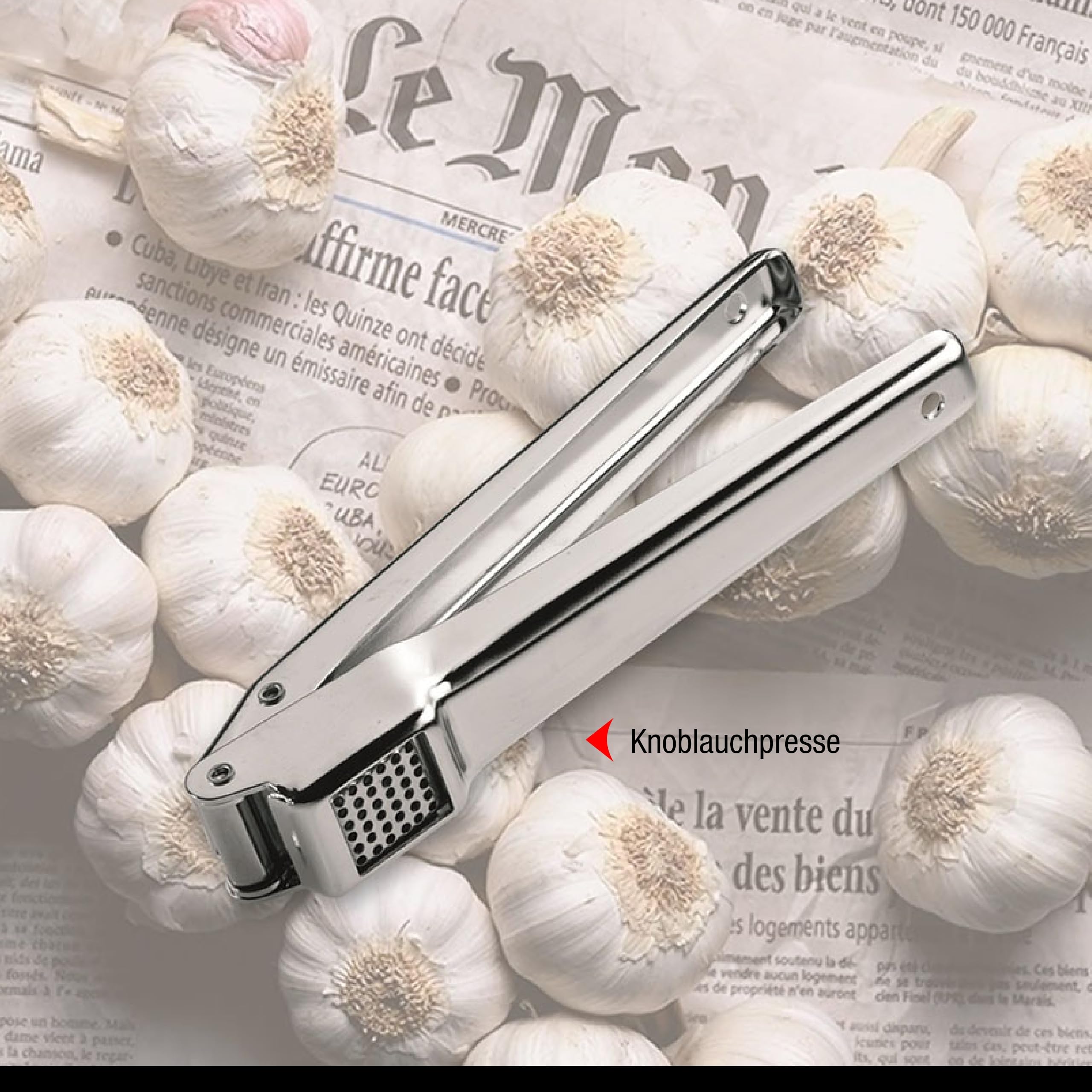Premium GEFU Stainless Steel Garlic Press - Easy Squeeze, No Mess, Dishwasher Safe - Perfect for Cooking, Baking & Italian Cuisine