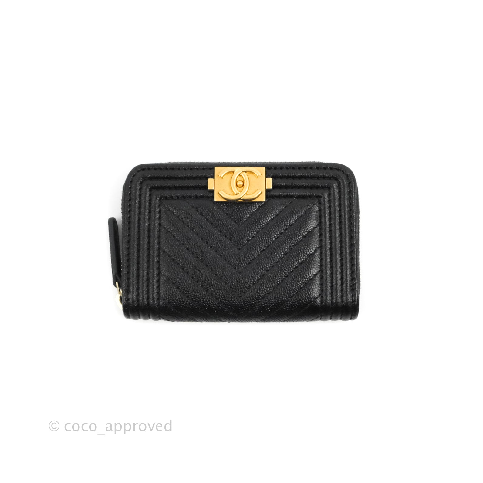 Chanel Chevron Boy Zip Card Holder in Black Caviar Leather with Gold Hardware - Luxury Wallet for Women, Perfect for Everyday Use & Gift Giving