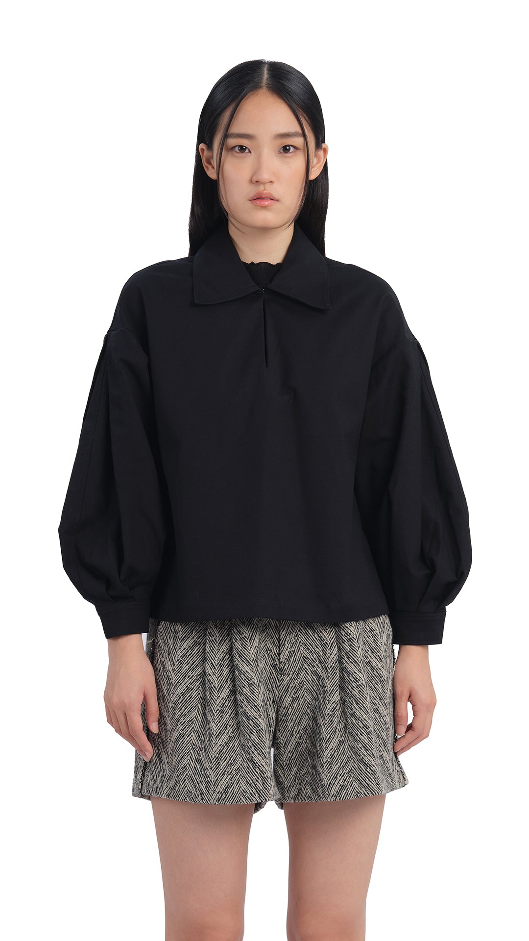 Elegant Pleated Sleeves Blouse for Women - Trendy Ruffled Tops for Casual Wear & Office Outfits