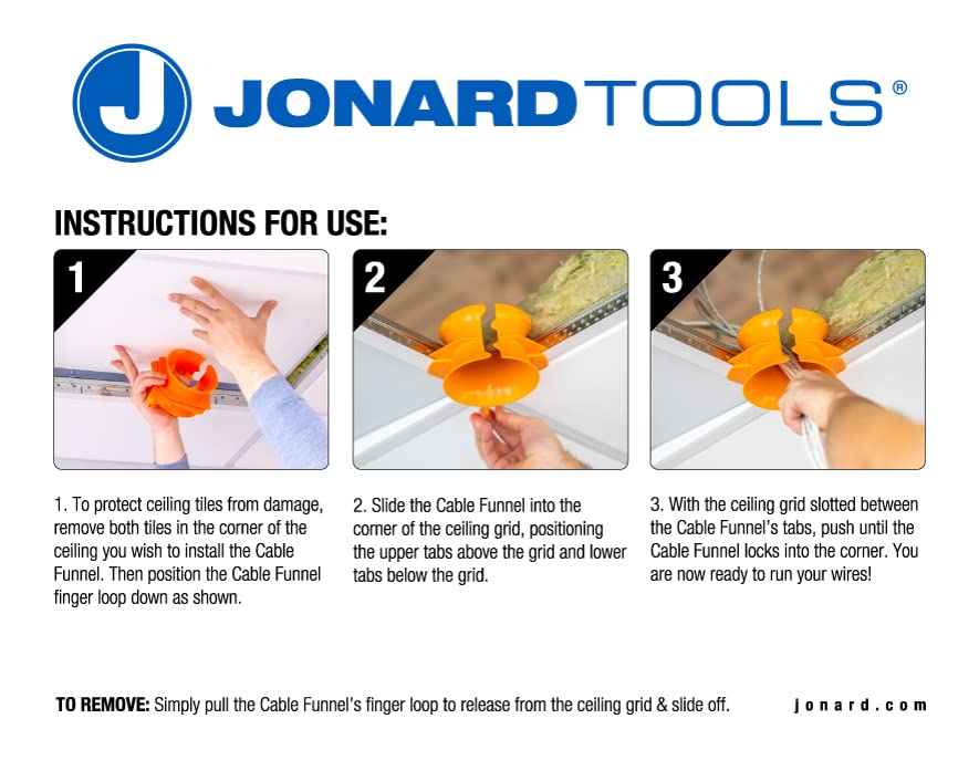 Jonard CPF-215 Cable Funnel - Orange Drop Ceiling Protector for Easy Wiring