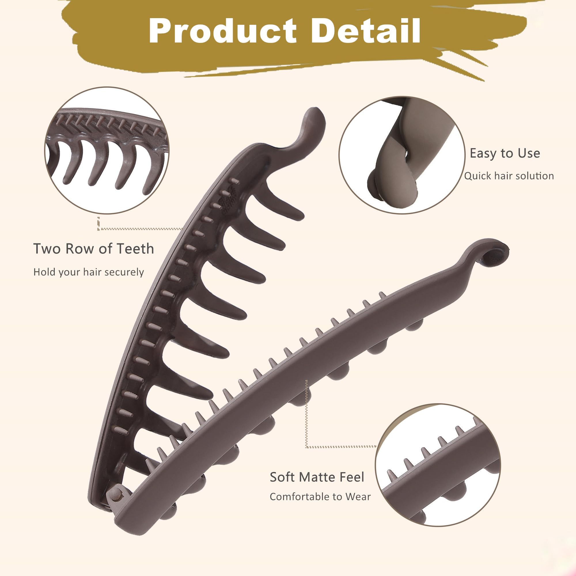 6 Pack 5.1 Inch Banana Hair Clips for Women - Strong Hold Hair Claw Clips for Thin, Fine or Thick Hair - Perfect for Ponytails, Buns & Everyday Hairstyles