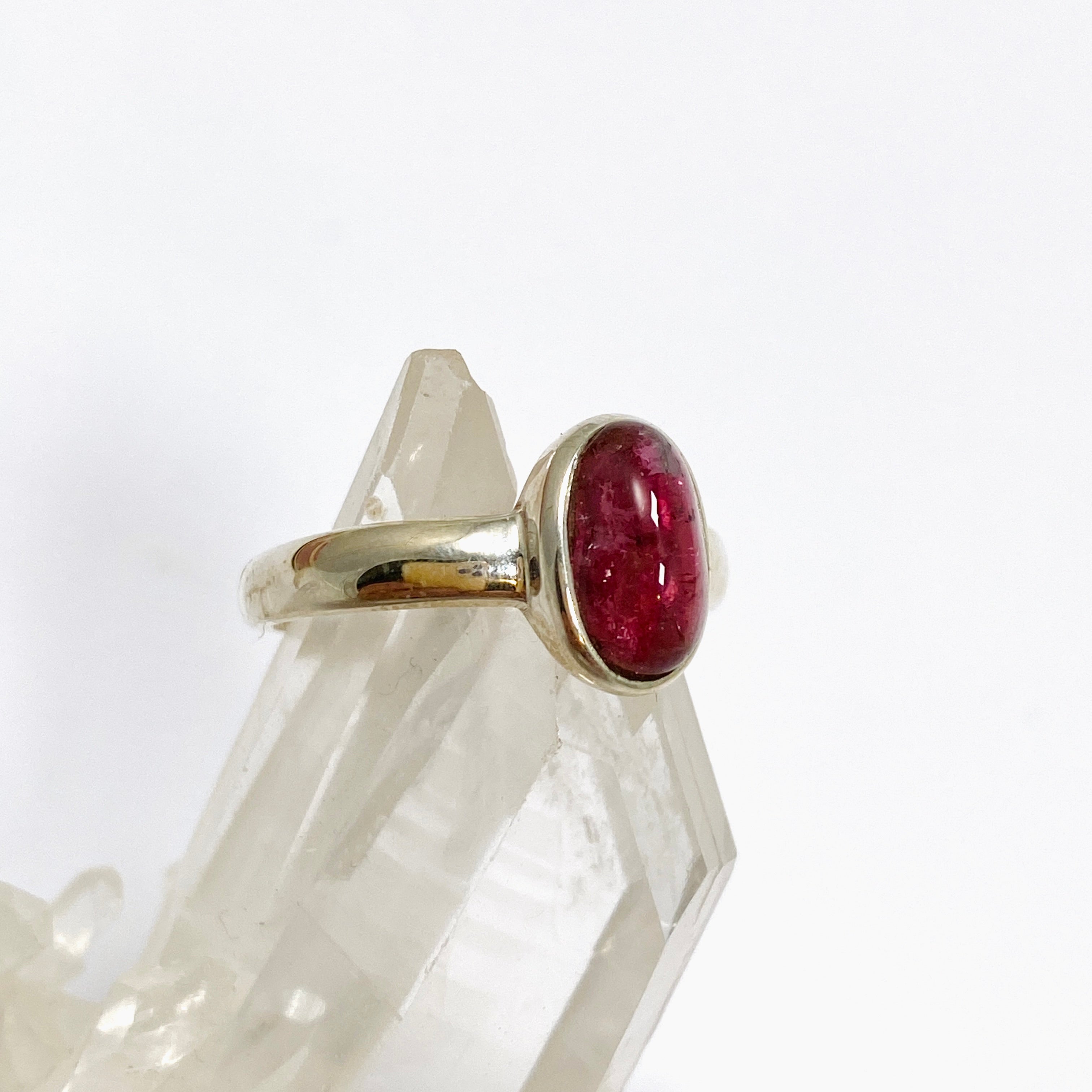 Pink Tourmaline Oval Cabochon Ring - Size 7.5 - PRGJ733 - Elegant Jewelry for Women, Perfect for Weddings, Anniversaries & Special Occasions