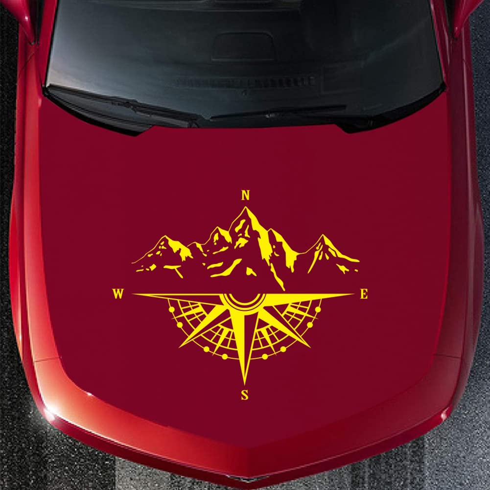 Waterproof PVC Vinyl Car Decals & Auto Compass Stickers - 50x41cm Yellow Hood & Body Styling Accessories for SUV, Truck, Jeep - Durable Vehicle Graphics for Outdoor Adventures & Road Trips