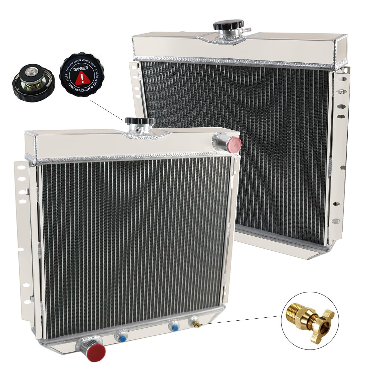 High-Performance 3-Row Full Aluminum Radiator Compatible with 1966-1969 Ford Falcon, 1969-1970 Mustang, 1968-1969 Torino, 1970-1977 Maverick, 1966-1973 Mercury Comet, 1970 Cougar - Includes Fan Shroud & Thermostat Relay Kit - Perfect for Classic Car Restoration & Hot Rod Upgrades