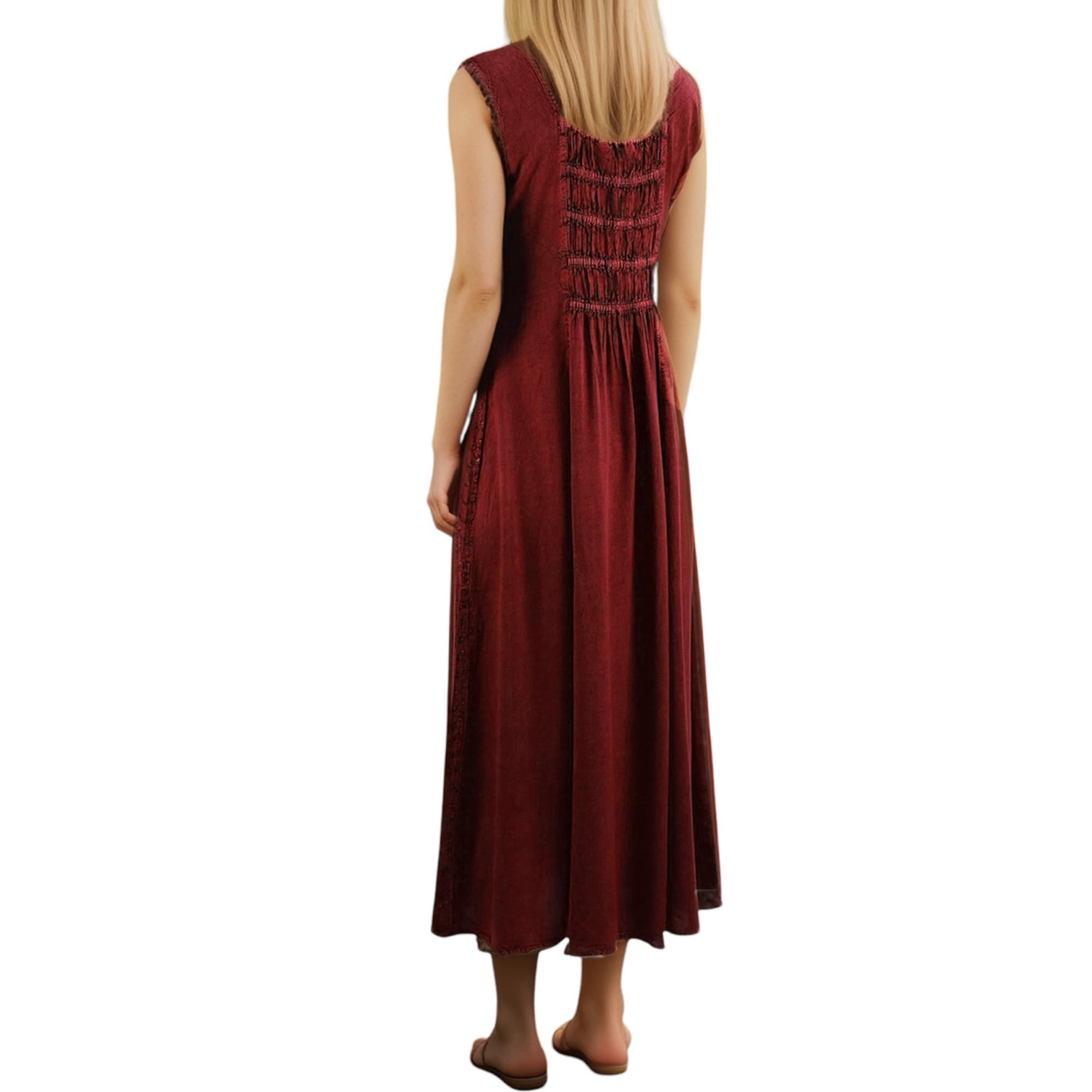 Agan Traders Women's 2025 Spring Summer Sleeveless Embroidered Maxi Dress - Flowy Long Sun Dress Gown for Beach Vacation, Wedding Guest, Party & Casual Wear