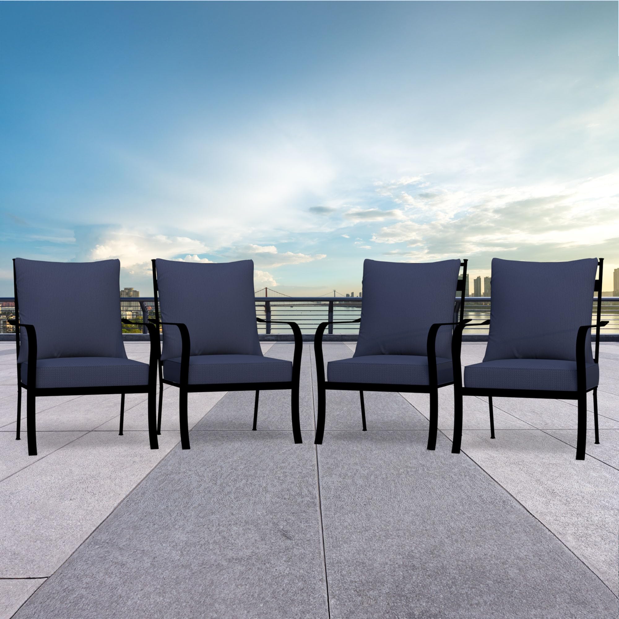 Canmore Captain Outdoor Patio Arm Chairs 4-Pack - Durable Aluminum Frame with Comfortable Olefin Cushions - Blue Backyard Furniture Set for Poolside, Garden & Deck Relaxation