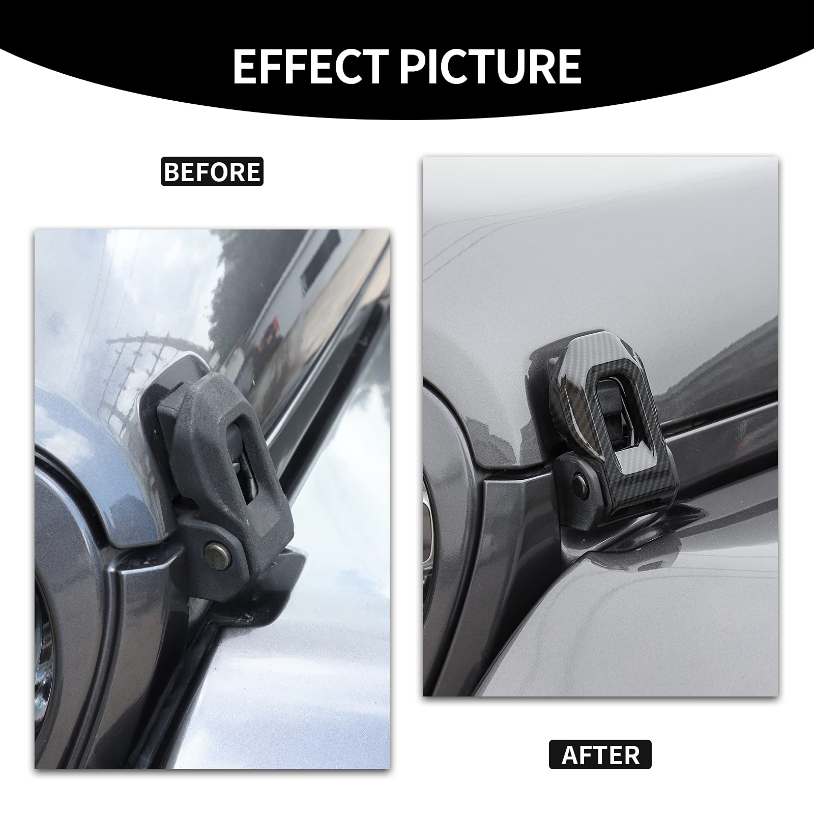 CheroCar Carbon Fiber Hood Lock Latches Cover for 2018-2021 Jeep Wrangler JL JLU & 2020-2021 Gladiator JT - Durable Exterior Accessories & Decorative Stickers for Off-Road Adventure & Car Customization