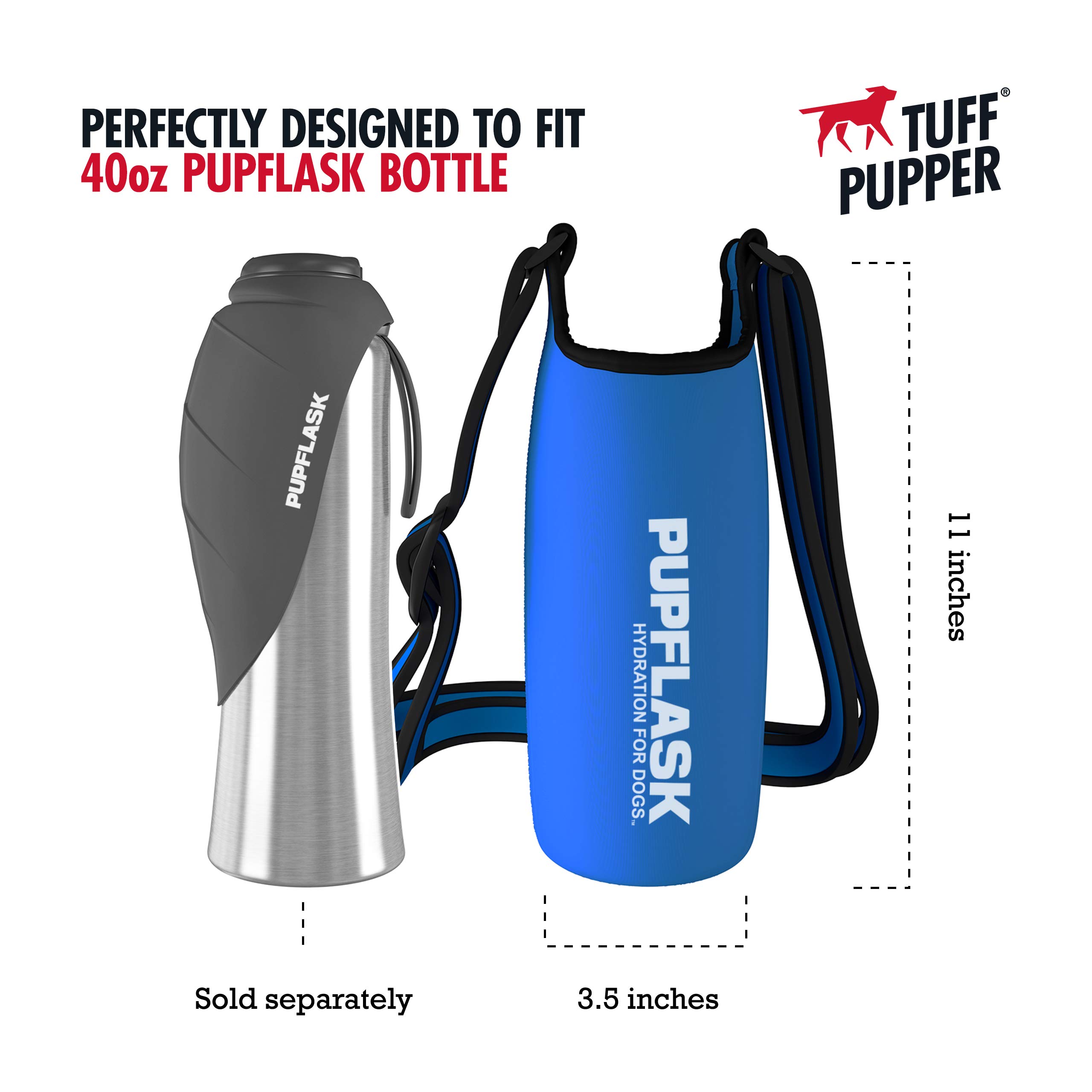 Tuff Pupper 40oz Dog Water Bottle Holder & PupFlask Portable Pet Water Bottle - Leakproof, BPA-Free, for Hiking, Walking, and Outdoor Adventures (Blue)