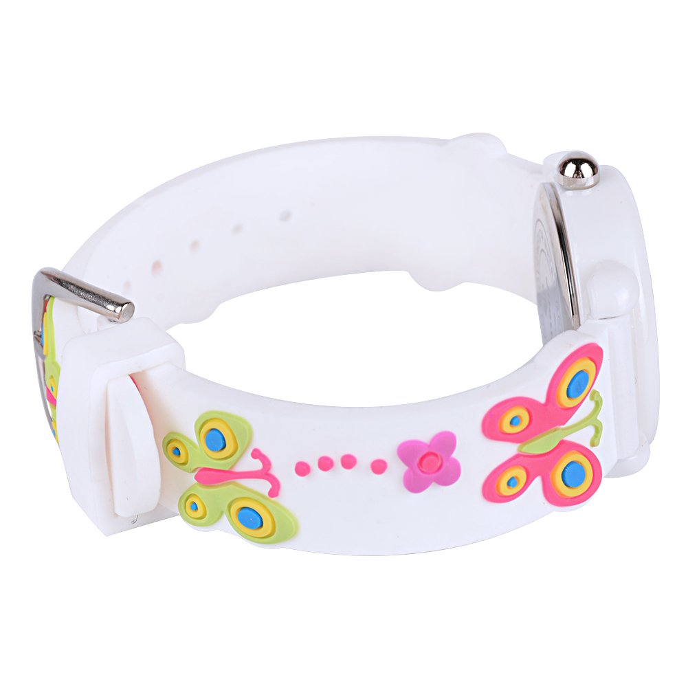Venhoo Kids Watches - 3D Cute Cartoon Waterproof Silicone Wrist Watch for Girls Ages 3-10 - Perfect for School, Playtime & Outdoor Activities - White Butterfly Design