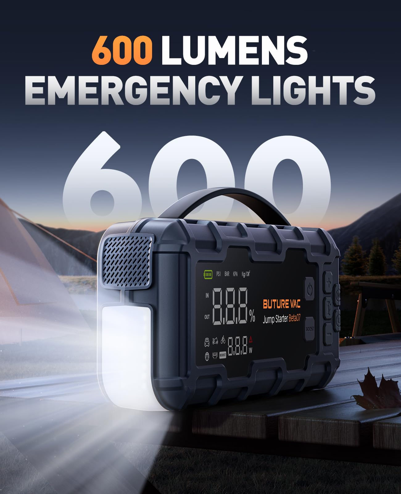 BUTUREVAC 10-in-1 8000A Car Battery Jump Starter with Air Compressor (160PSI) & 45W Fast Charger - Portable Power Pack for All Gas & 14L Diesel Vehicles - Includes Jumper Cables, LED Lights & Safety Gloves - Emergency Roadside Assistance & Camping Power Supply