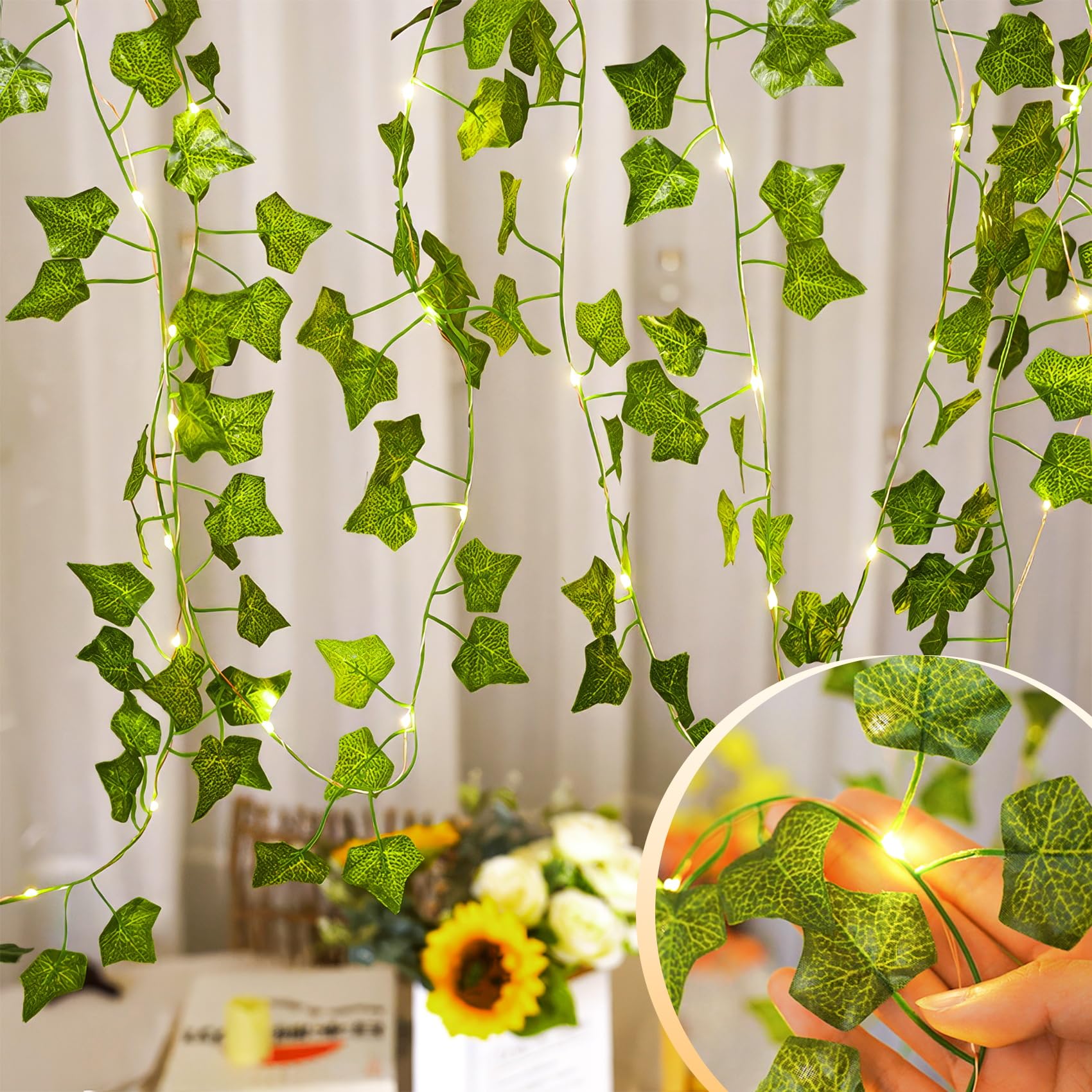 100 LED Fairy Vine Lights with Remote - 33ft Battery/USB Operated Ivy Garland String Lights for Bedroom, Garden, Party & Wall Decor | Romantic Ambiance, Wedding Backdrop, Outdoor Patio Lighting