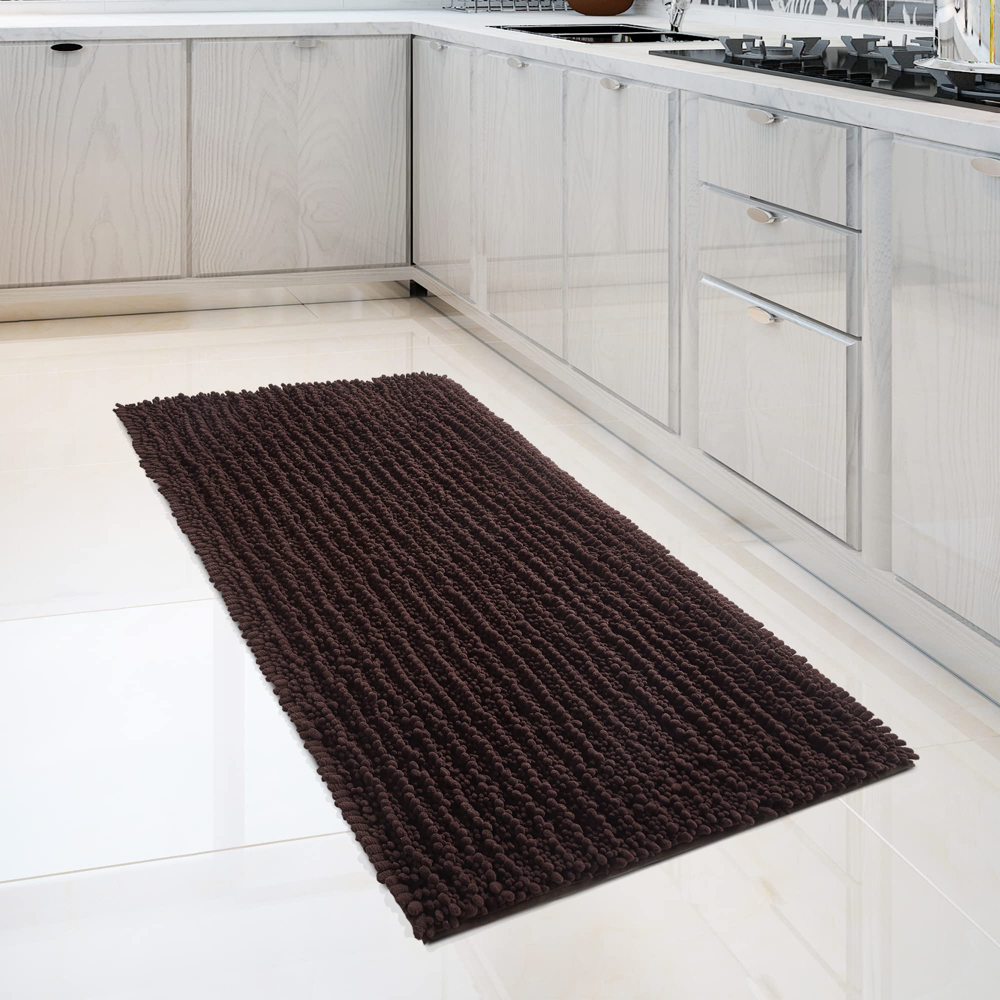 **FLOLEOPA Soft Plush Microfiber Bathroom Rugs - Super Absorbent, Non-Slip, Machine Washable Bath Mats for Tub, Shower & Floor (27.5x47 Inches, Chocolate) - Perfect for Bathroom, Spa & Home Decor**