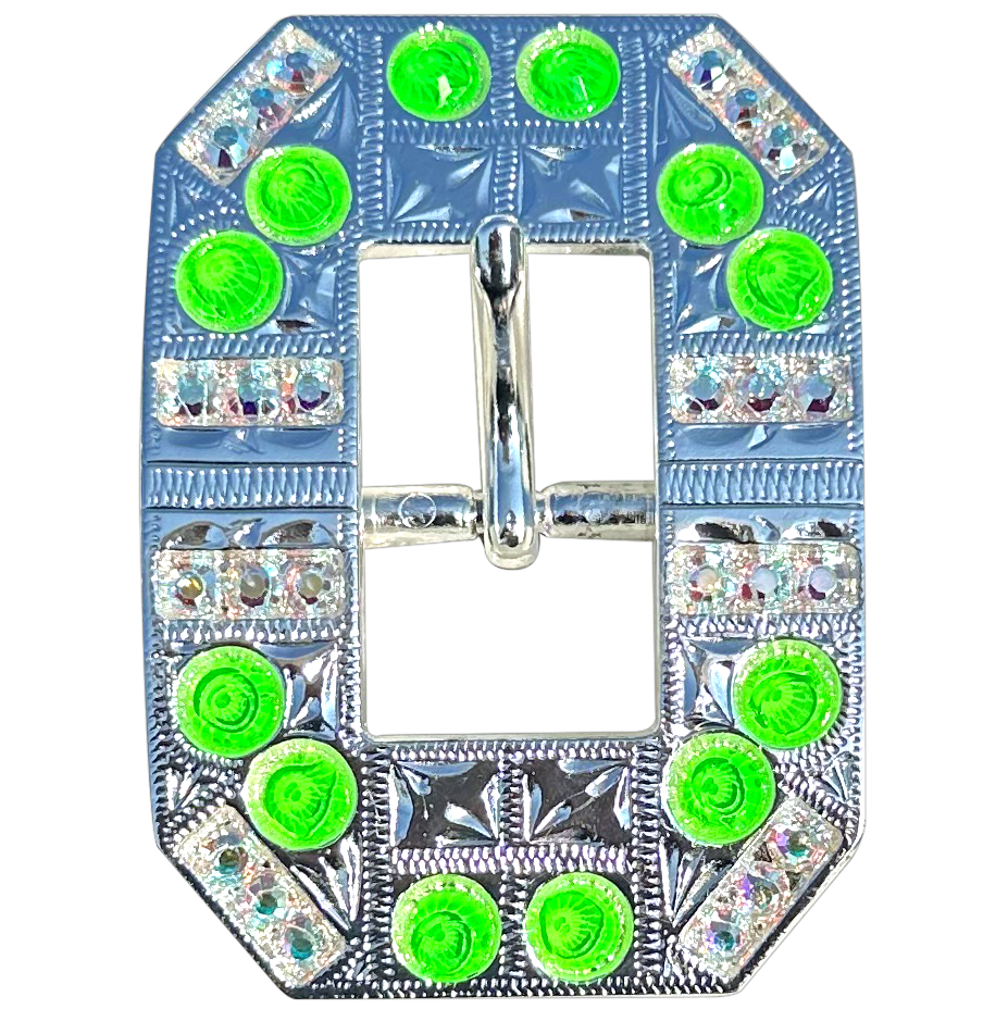 Neon Green & AB Bright Silver European Crystal Square Cart Buckle for Handbags, Belts, and DIY Fashion Accessories - Perfect for Evening Bags, Costume Jewelry, and Craft Projects