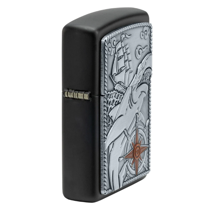 Zippo Lighter with Shark Emblem Design - Windproof Refillable Metal Lighter for Outdoor Camping, Survival Gear & Collectors