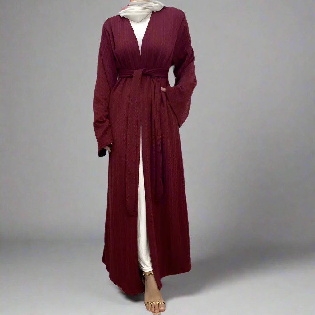 Muslim Women's Winter Wool Open Abaya Dress with Pockets - Elegant Long Dress for Prayer, Mosque & Special Occasions