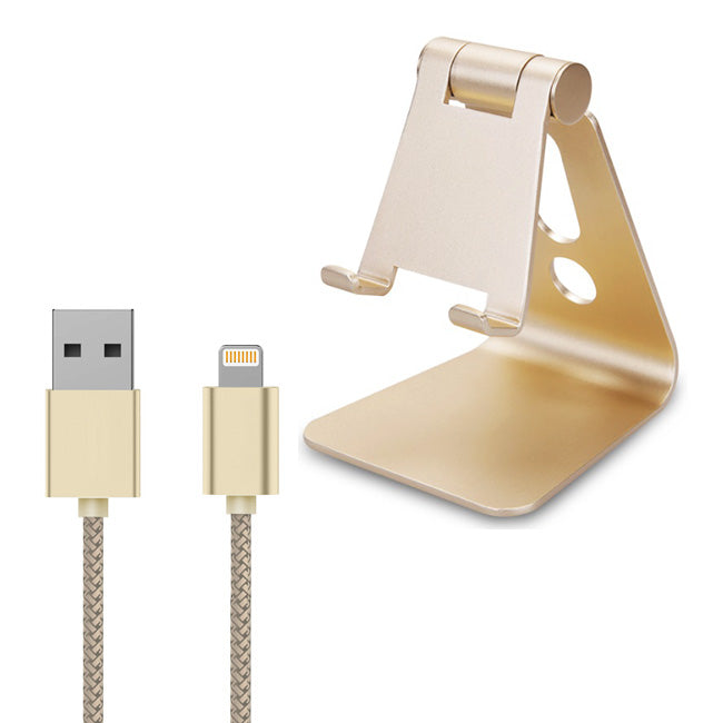 Adjustable Aluminum Phone & Tablet Stand - Silver/Gold - Perfect for Home Office, Video Calls, Cooking Recipes & Hands-Free Viewing