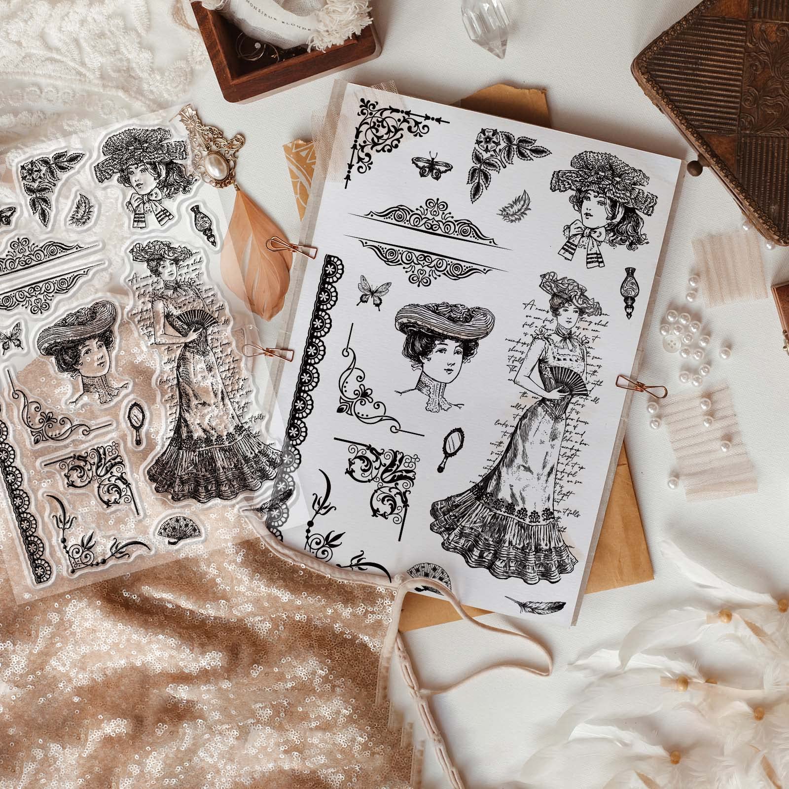 CRASPIRE Victoria Clear Stamps Set - Feather, Fan & Butterfly Designs for Scrapbooking, Card Making, DIY Photo Albums - 4.3 x 6.3 Inch Transparent Silicone Rubber Stamps - Perfect for Birthday Cards, Thanksgiving Decor & Craft Projects