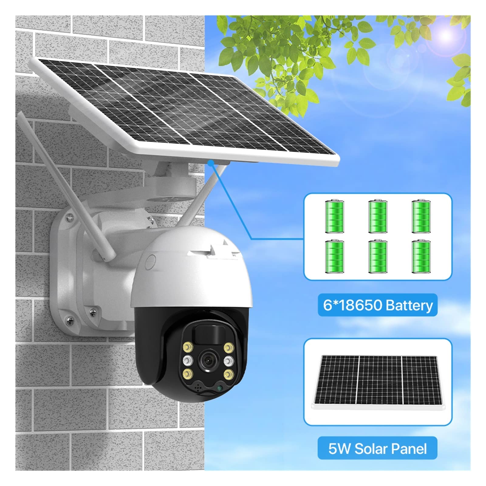 4G Solar Security Camera Outdoor - 1080P HD Wireless PTZ IP Camera with 5W Solar Panel, Built-in Battery & PIR Motion Detection (WiFi + 64GB) for Home Surveillance, Farm Monitoring & Property Protection