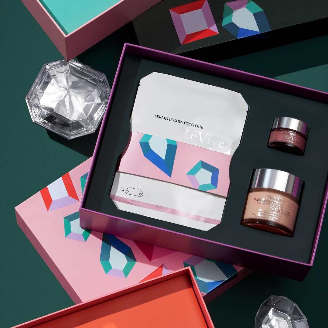 RéVive X Lele Sadoughi 3-Piece Neck Care Gift Set - Fermitif Chin Mask, Night Renewal Cream & Day Firming Cream for Double Chin & Wrinkles | Perfect for Anti-Aging Routine & Bridal Skincare Prep