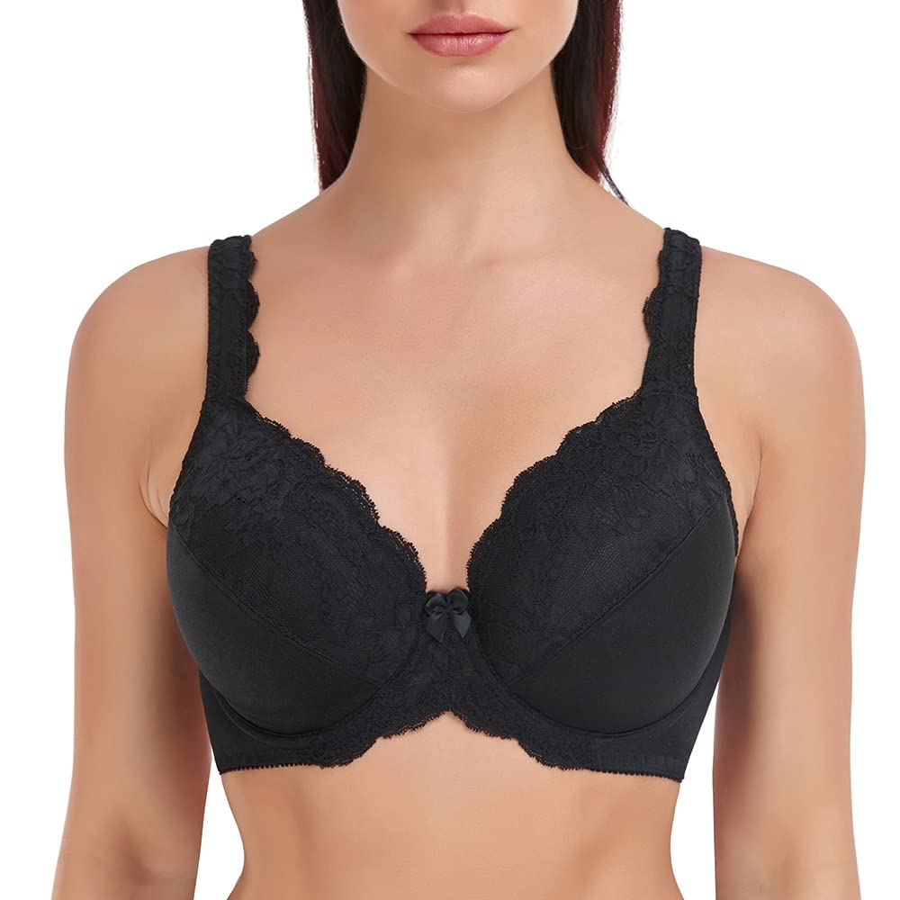 Plus Size Women's Minimizer Bra - Full Coverage Underwire Unlined Lace Bras for Comfort & Support | Perfect for Everyday Wear & Special Occasions