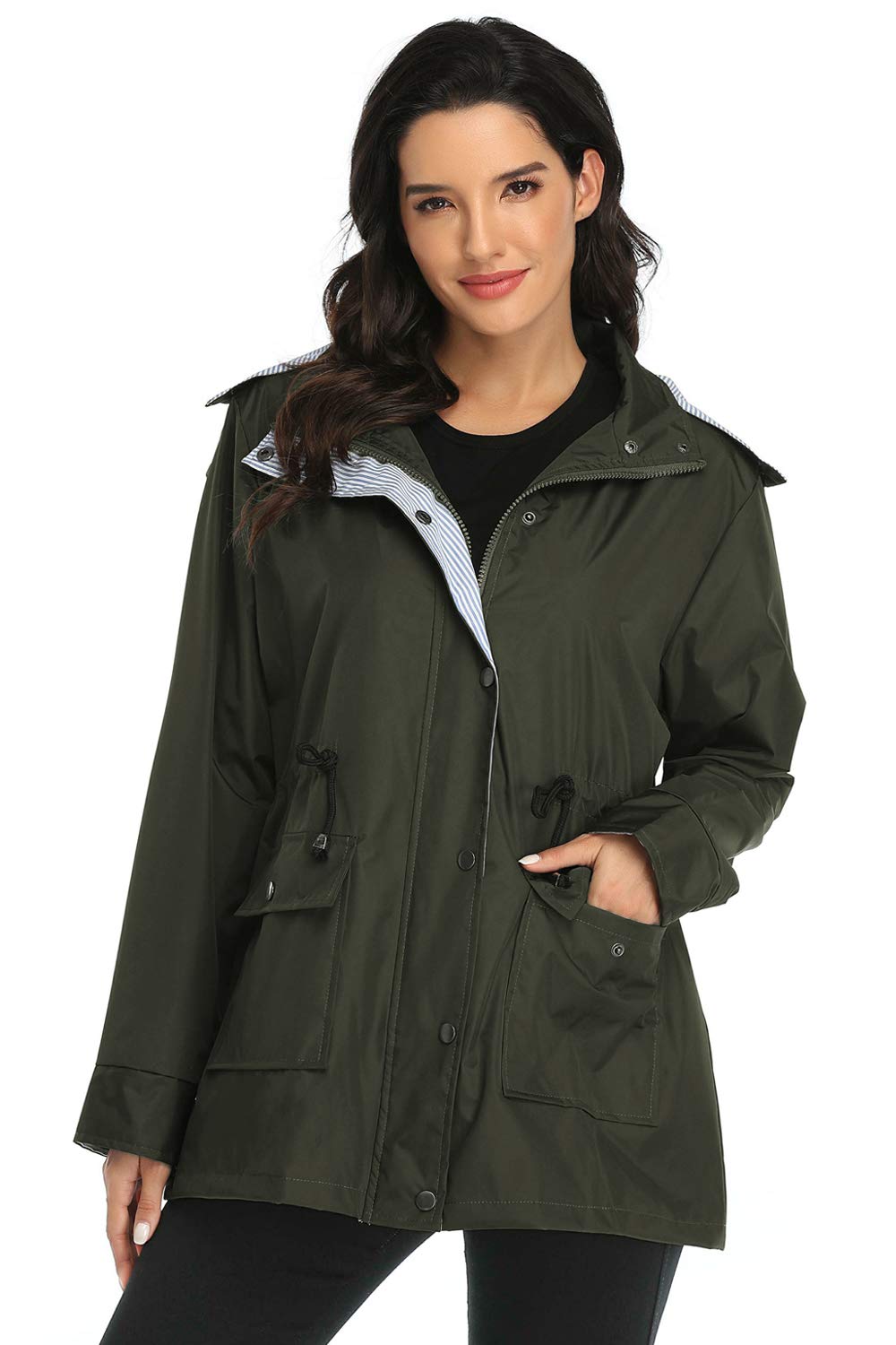 Arthas Women's Lightweight Waterproof Rain Jacket with Hood - Outdoor Active Trench Raincoat for Plus Size Girls - Perfect for Hiking, Travel & Everyday Wear