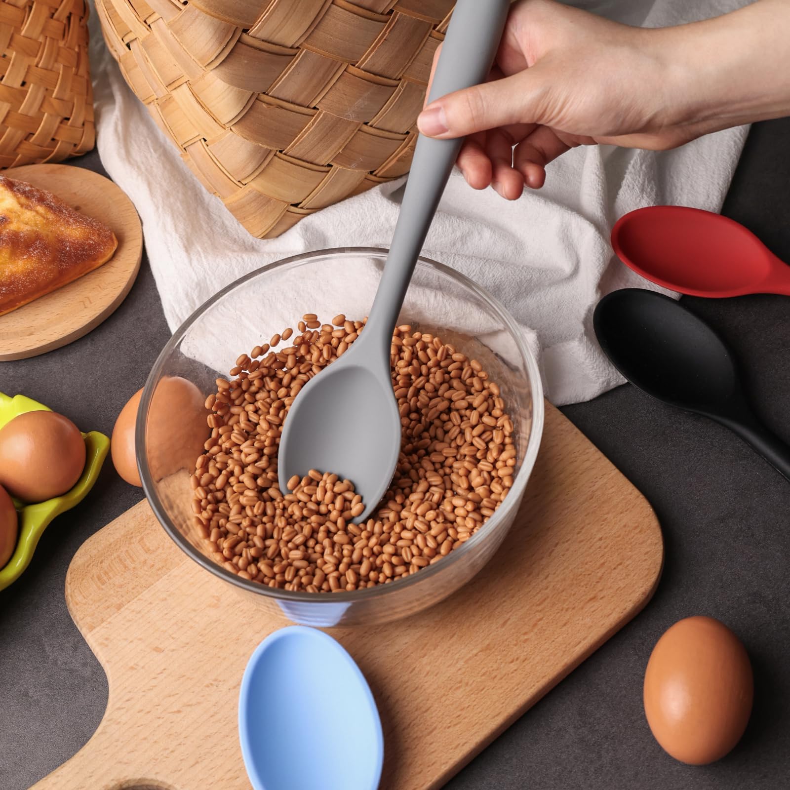 HANSGO 4PCS Silicone Spoons Set - 10.8 Inch Nonstick Kitchen Utensils, Heat Resistant Cooking Spoons for Baking, Stirring, Serving - Colorful & Durable for Everyday Cooking & Meal Prep