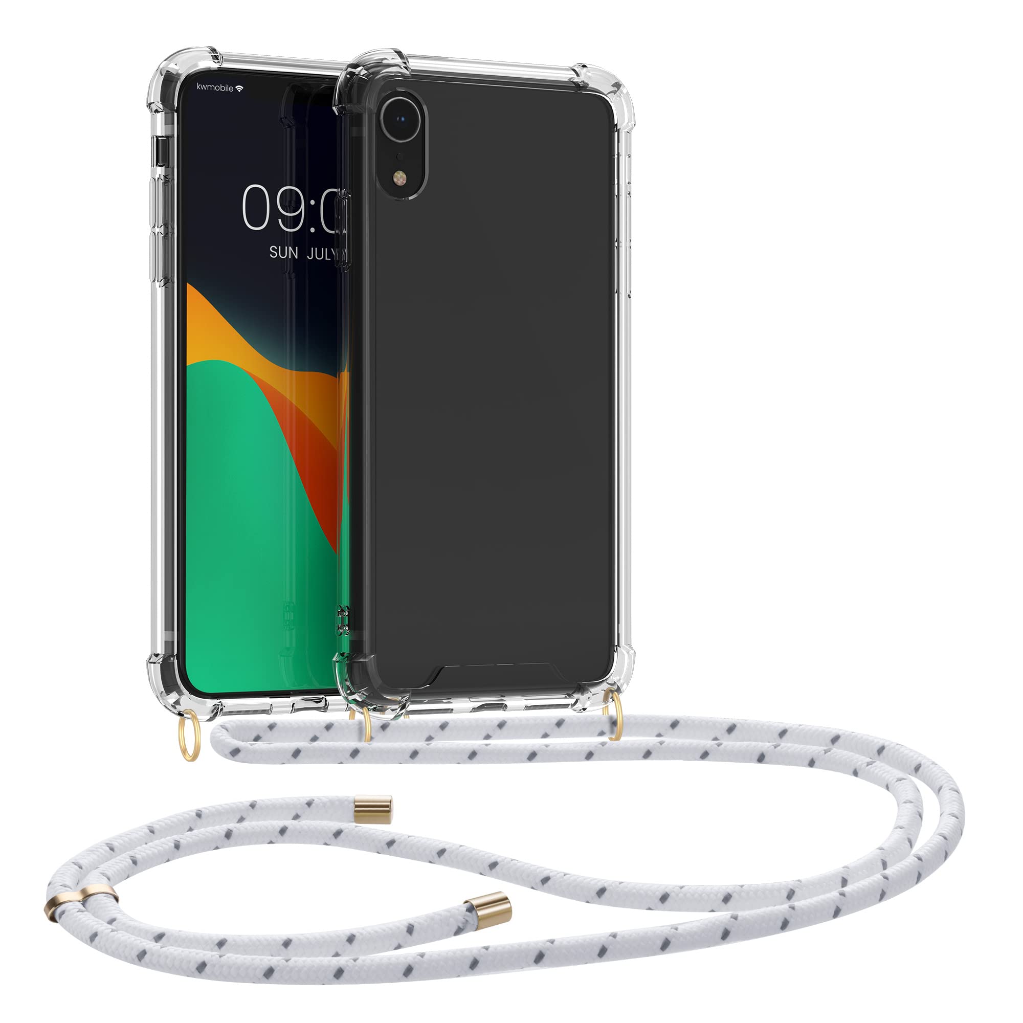 kwmobile Clear TPU Crossbody Phone Case Compatible with Apple iPhone XR - Protective Cover with Adjustable Lanyard Strap (White) - Perfect for Travel, Shopping & Outdoor Activities