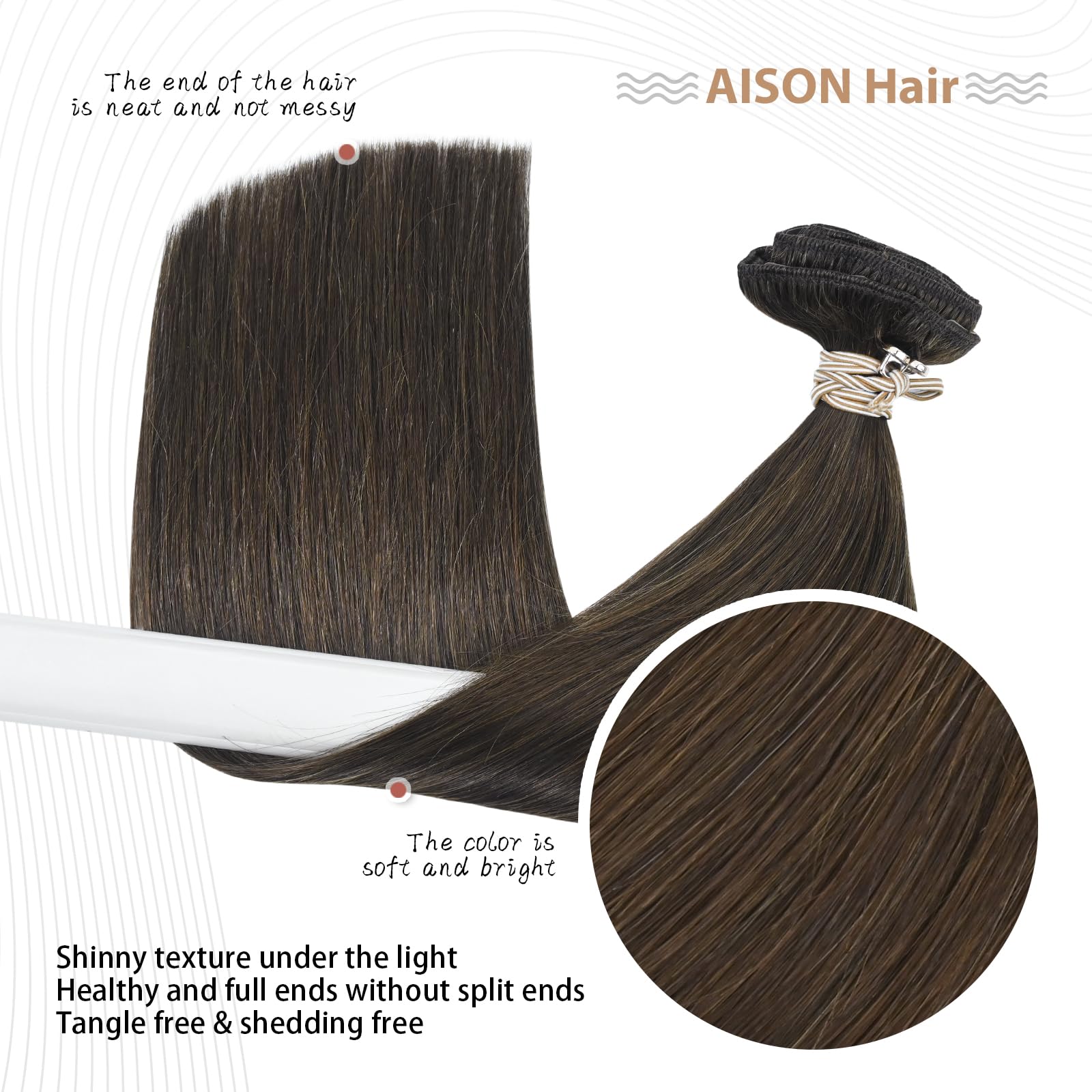 Aison 20 Inch Medium Brown Clip-in Hair Extensions - 100% Remy Human Hair, 70g, 7pcs with 16 Clips - Soft Silky Straight for Natural Look | Perfect for Daily Wear, Parties, Weddings & Special Occasions
