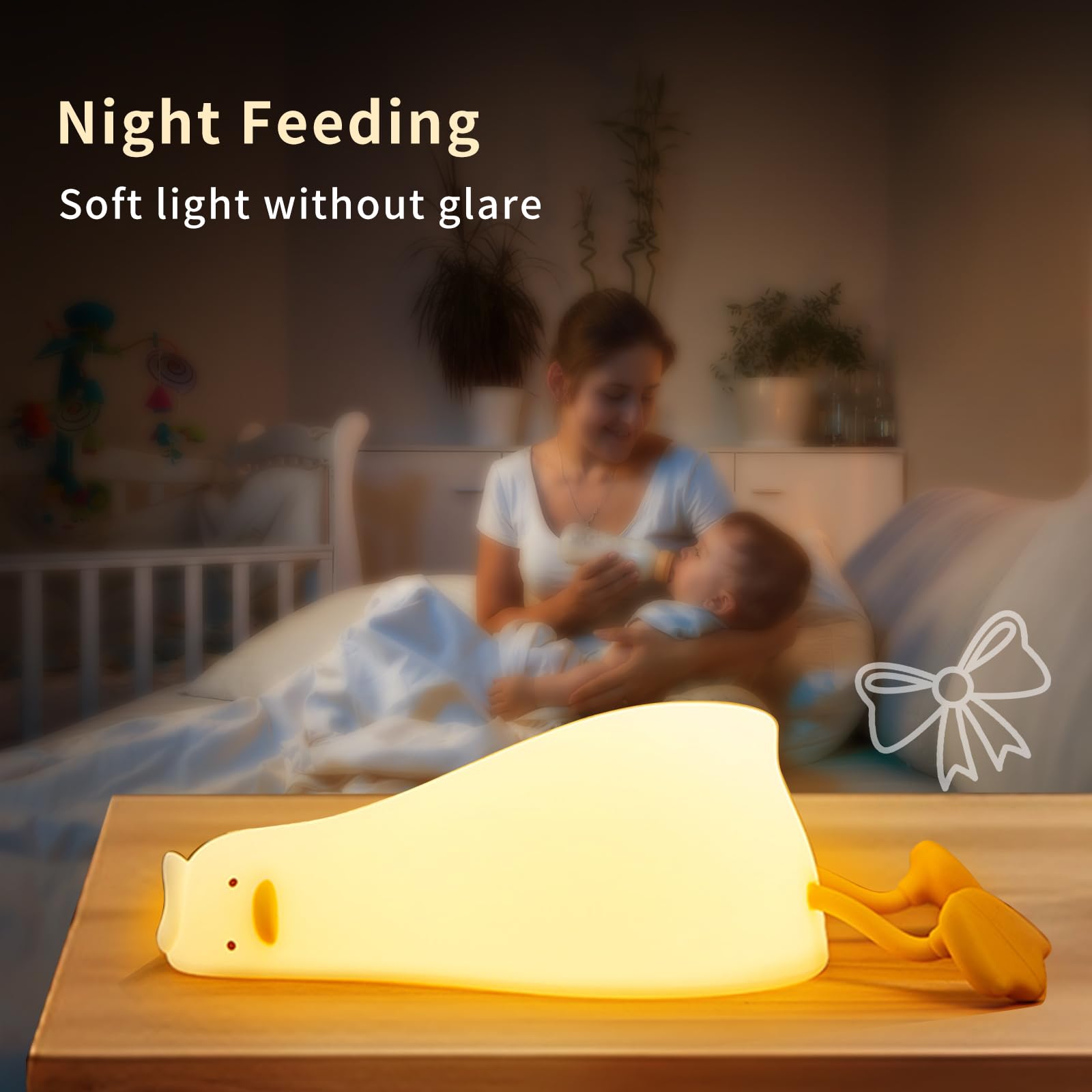 Dimmable LED Duck Night Light - Rechargeable Silicone Squishy Nursery Lamp with 3 Brightness Levels, Cute Touch Control Bedside Light for Baby Kids Room, Breastfeeding & Toddler Sleep Aid