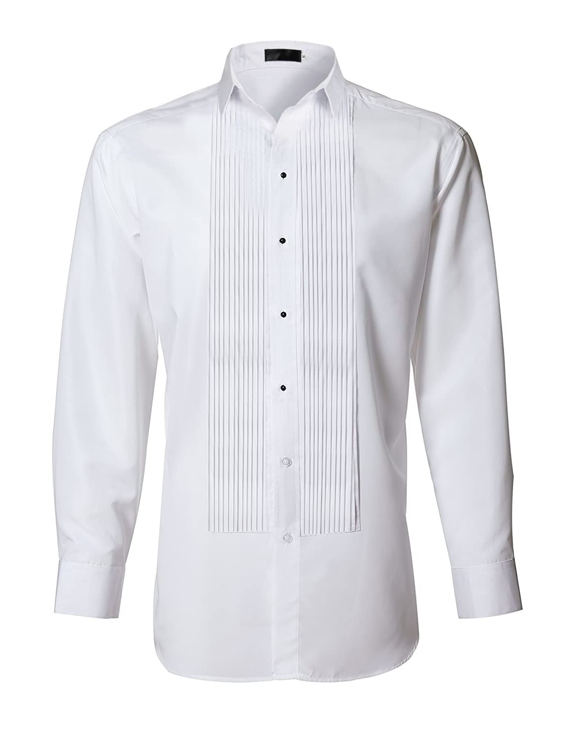 Men's Classic Pleated Wingtip & Laydown Collar White Tuxedo Dress Shirt - Formal Wear for Weddings, Prom & Black Tie Events