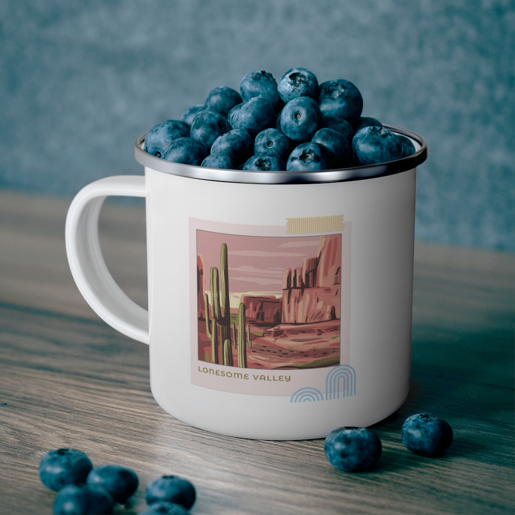 Lonesome Valley Camping Mug - Durable Enamel Travel Mug for Coffee & Tea - Perfect for Outdoor Adventures, Midwest Gifts & Camping Trips