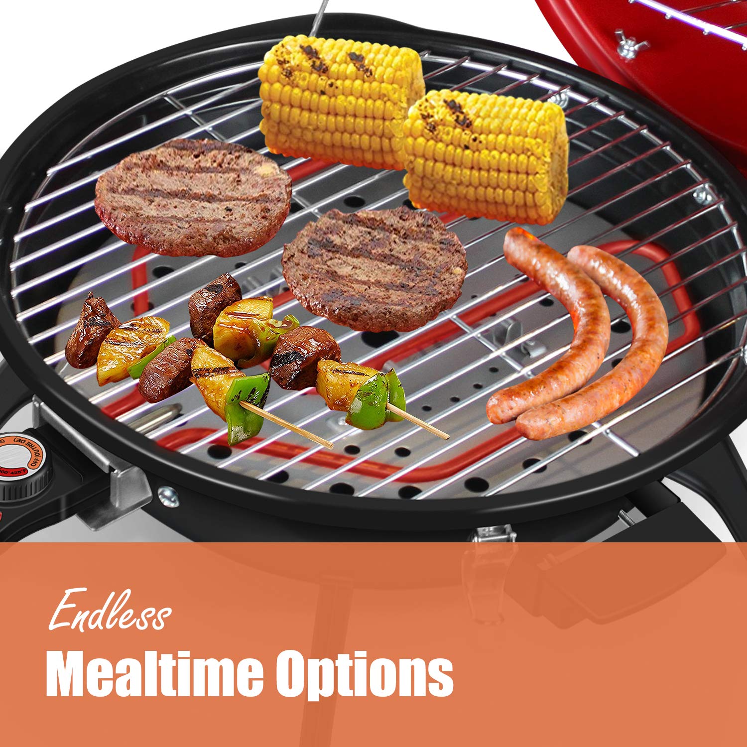 Techwood 1600W Electric Grill for Indoor & Outdoor Use - Portable Tabletop BBQ Grill with Removable Parts (Red) - Perfect for Backyard, Camping & Small Space Cooking