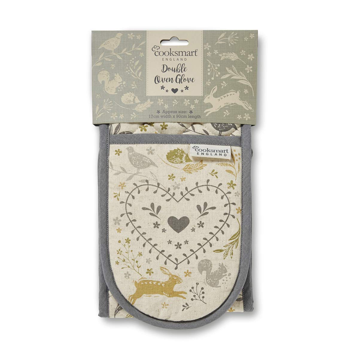 Cooksmart Double Oven Gloves - Heat Resistant Kitchen Mitts & Potholders for Baking, Grilling, Roasting | British Designed Maximum Heat Protection Oven Mitts for Home Cooking | Woodland Pattern