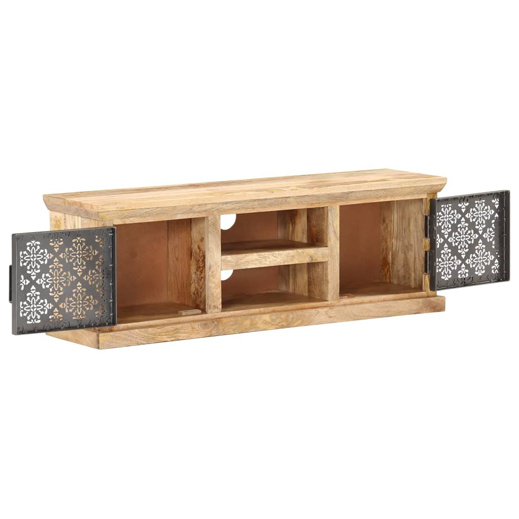 Retro Solid Mango Wood TV Stand with Steel Doors - Modern TV Unit Entertainment Center for Living Room & Bedroom - Stylish Sideboard Console for Home Theater Setup & Media Storage