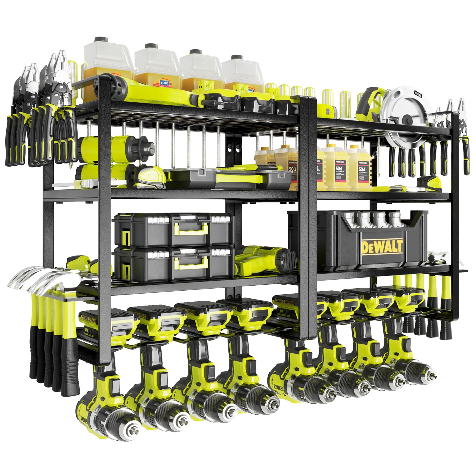 KAFAHOM 8 Drill Holder Wall Mount Tool Organizer - 4 Layer Garage Storage Rack for Power Tools, Screwdrivers, Pliers & Hammers | Perfect for Workshop, Garage & DIY Projects