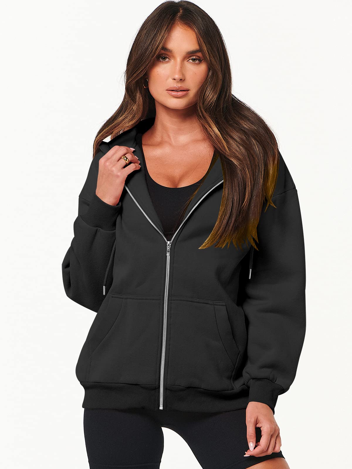 ANRABESS Women's Zip Up Hoodie - Oversized Fleece Sweatshirt with Pockets, Long Sleeve Y2K Jacket for Fall 2025 Fashion | Cozy Loungewear, Streetwear & Casual Outfits