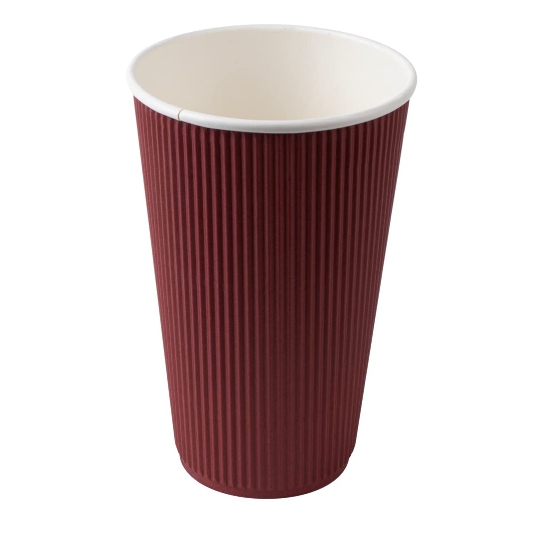 **Restaurantware 16oz Insulated Coffee Cups with Lids (200 Pack) – Leakproof, Non-Slip, Crimson Disposable Paper Cups for Hot Beverages – Perfect for Coffee, Tea, Hot Cocoa & Lattes – Ideal for Cafés, Offices & Events**