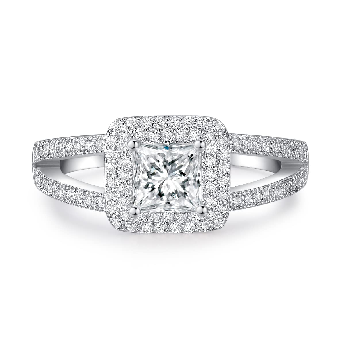 1.5 Carat Princess Cut Moissanite Engagement Ring for Women - Platinum Plated Sterling Silver Wedding Band, Size 6-9 | Elegant Alternative to Diamond Rings for Proposals, Anniversaries & Special Occasions