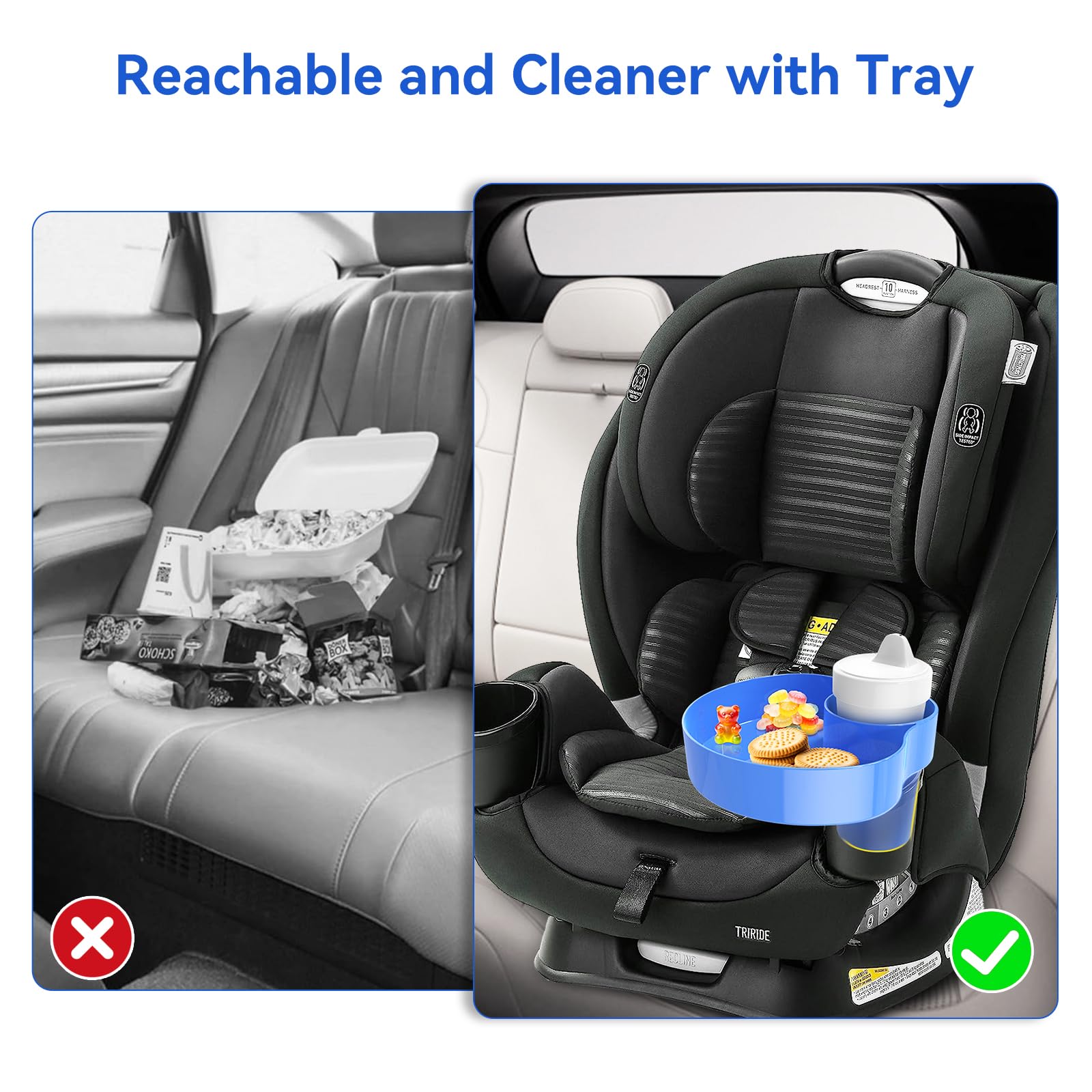 Portable Car Seat Snack Tray for Toddlers - Kids Travel Tray with Cup Holder & Food Containers | Stroller Snack Plate | Road Trip Essentials for Children (Blue) - Perfect for Long Car Rides, Airplane Travel & Stroller Outings