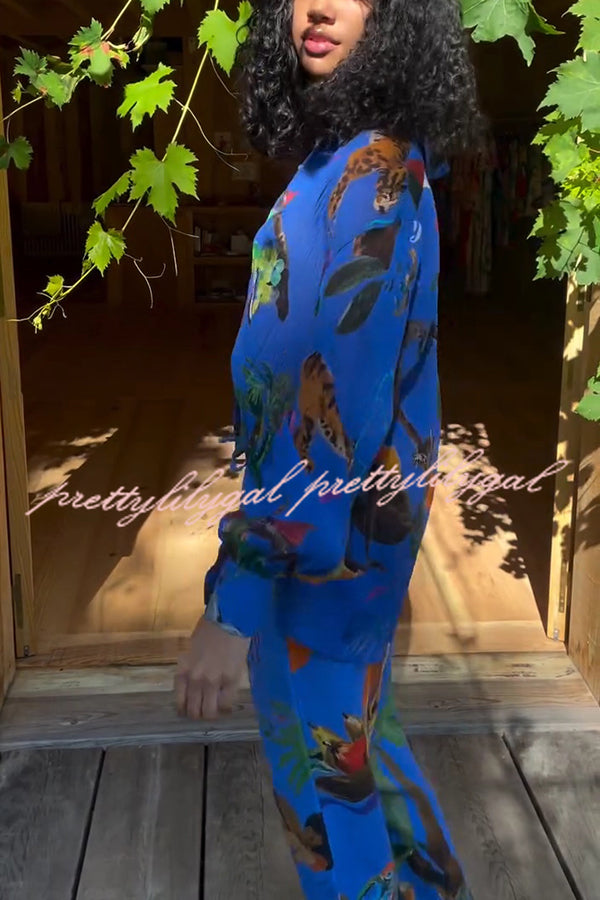 Stylish Floral Print Long Sleeve Blouse with Elastic Waist Wide Leg Pants Set - Women's Casual Outfit for Work, Date Night & Spring Fashion