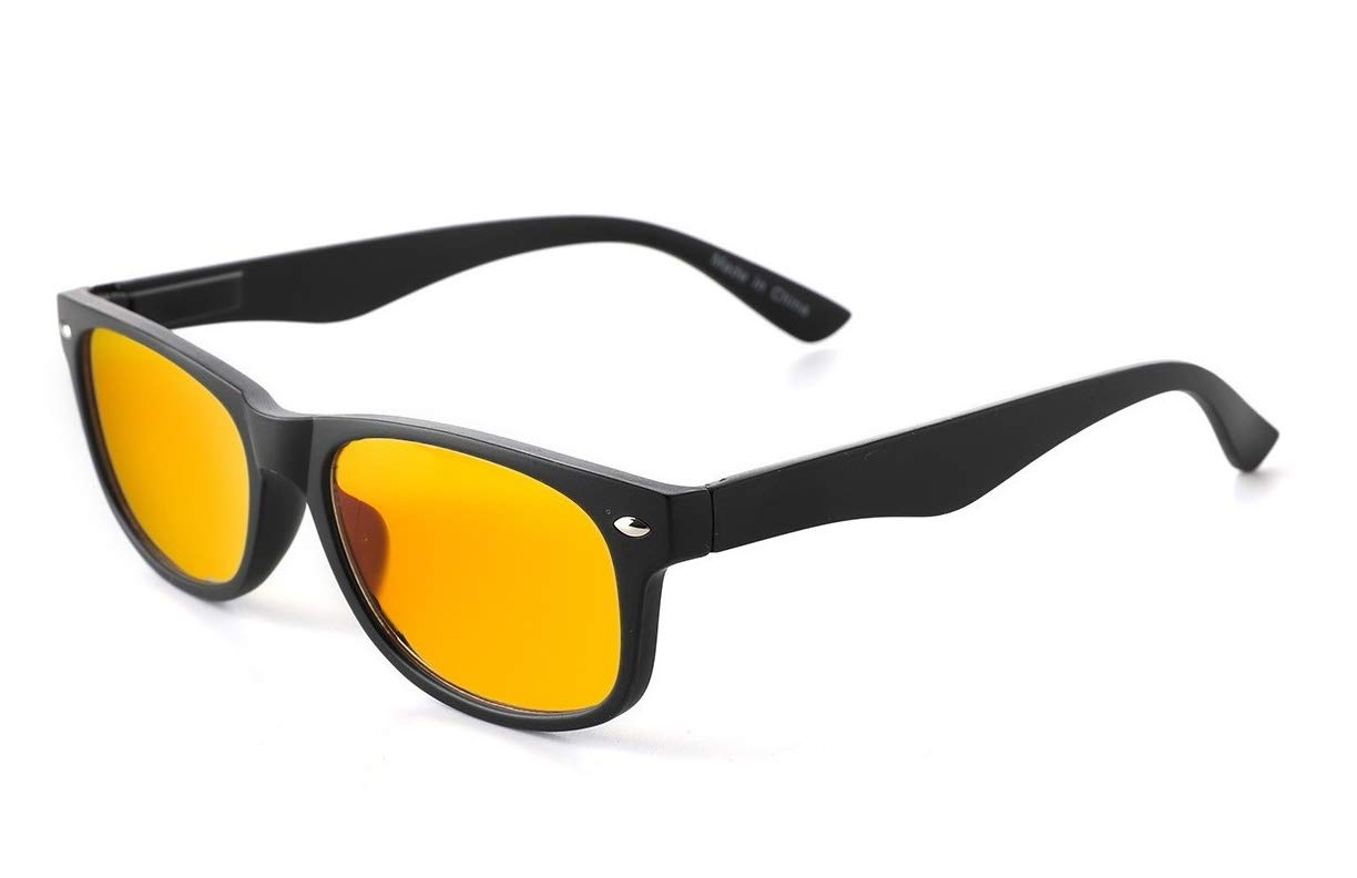 Blue Light Blocking Amber Glasses for Better Sleep - Wayfarer Style Orange Tinted Nighttime Glasses to Improve Sleep Quality & Boost Melatonin Production - Perfect for Nighttime Use, Screen Time & Relaxation Before Bed