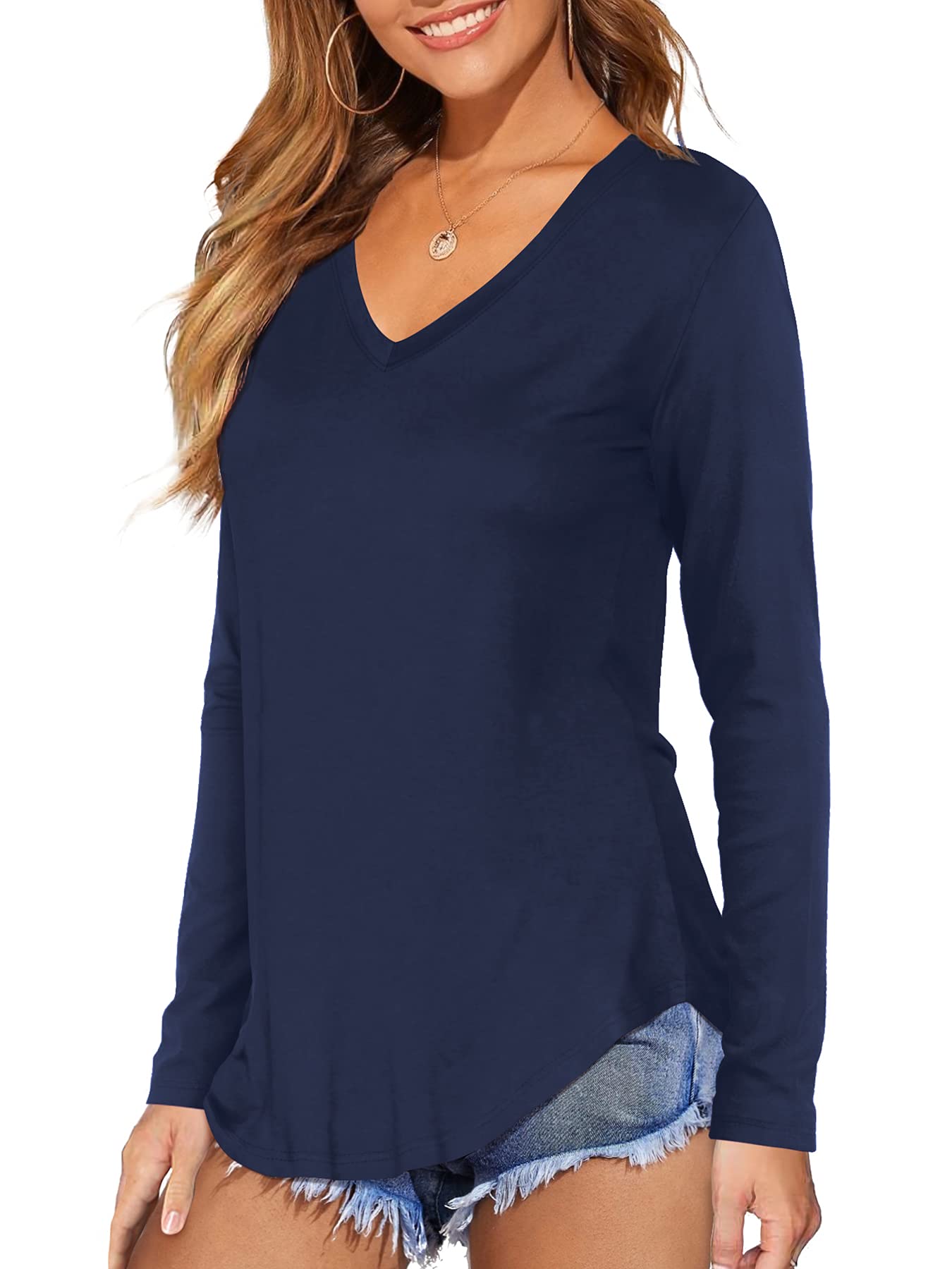 DittyandVibe Women's V-Neck Tunic Tops - Long & Short Sleeve Casual Shirts with Curved Hem | Perfect for Work, Date Night & Everyday Wear