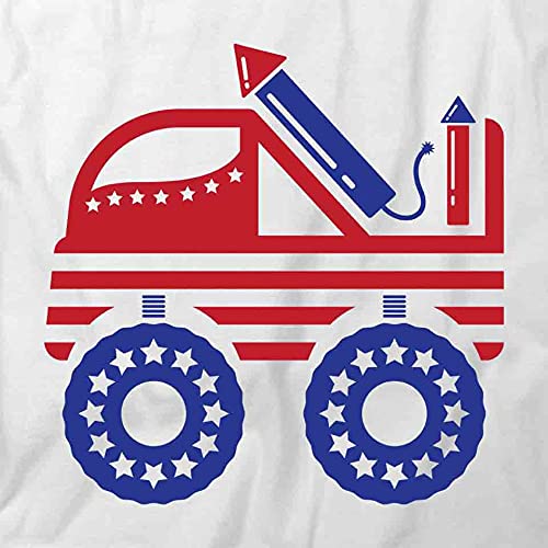 Big Truck Fireworks Graphic T-Shirt - White Printed Cotton Tee for Men | Casual Wear, Summer Outfits, 4th of July Celebrations