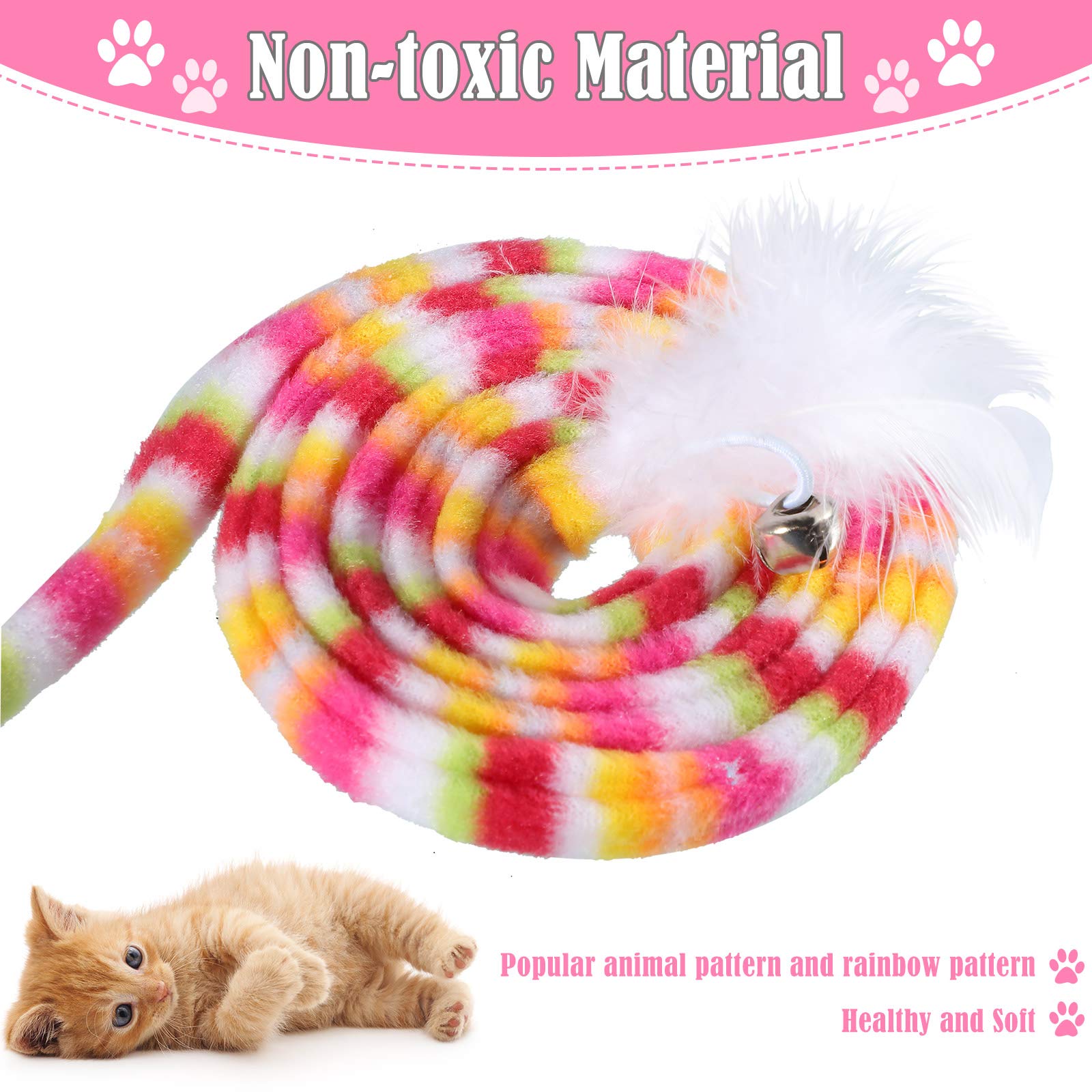 6-Piece Interactive Cat Wand Toys with Feather & Bell - Safe Teaser Catcher Stick for Kittens & Adult Cats - Colorful Sounding Training & Exercise Toys for Indoor Play & Christmas Gifts