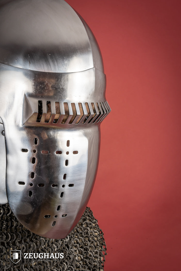 14th Century Bascinet Helmet - 2mm Polished Steel Medieval Armor for LARP, Cosplay & Historical Reenactment