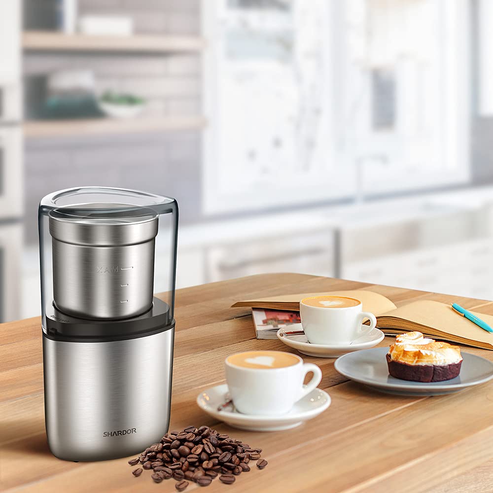 SHARDOR Electric Coffee Grinder for Beans & Spices - 300W Stainless Steel Blades with Removable Bowl - Compact & Powerful for Espresso, French Press, Cold Brew - Perfect for Home & Coffee Shops