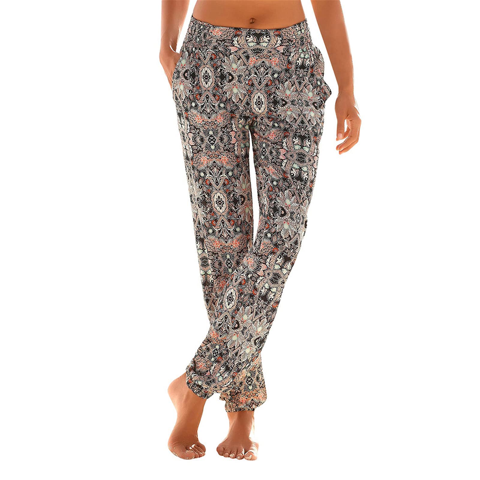 Boho Hippie Harem Pants for Women - Flowy Long High Waist Elephant Print Beach Trousers with Pockets | Perfect for Yoga, Festivals & Summer Vacations