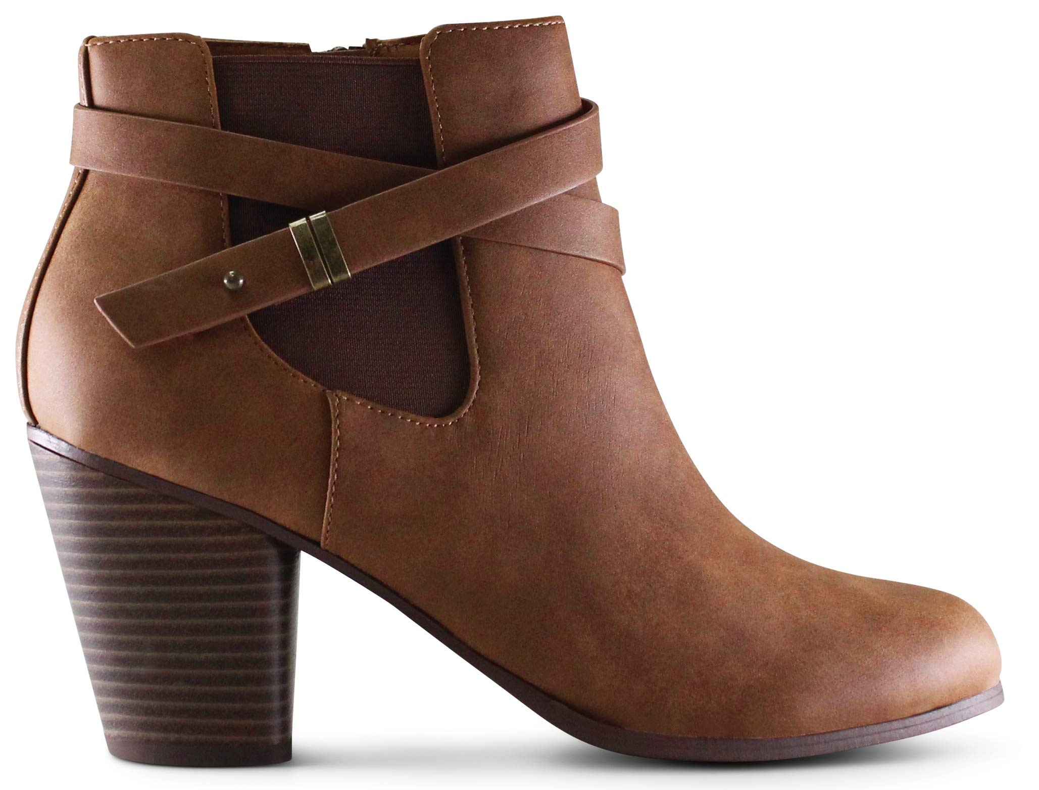 MARCOREPUBLIC Women's Almond Toe Chunky Heel Ankle Boots - Stylish Stacked Block Heel Booties for Fall & Winter | Perfect for Office, Date Night & Casual Outfits