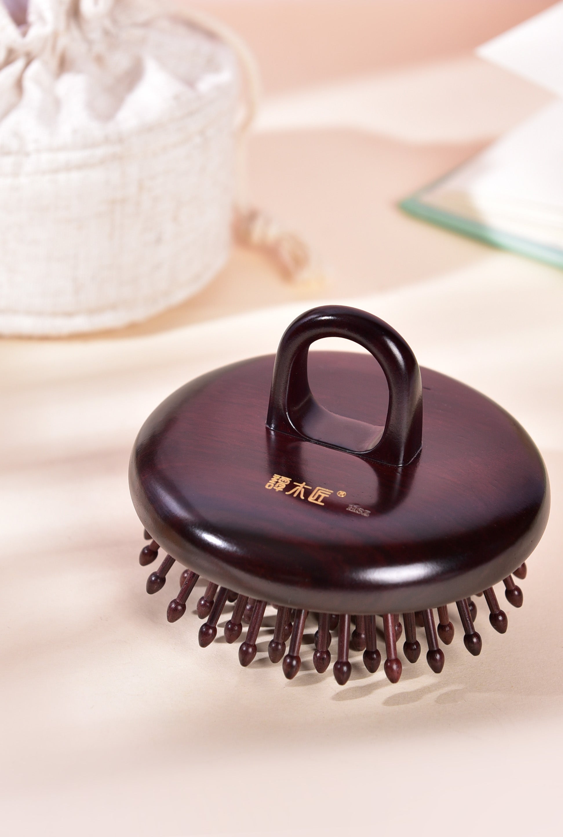 Premium Rosewood Cushion Handheld Hair Brush - Round Shape Detangling Brush for Smooth & Shiny Hair - Perfect for Home, Travel & Salon Use